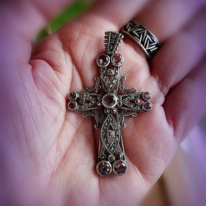 Vintage SS Amethyst & Marcasite Cross Pendant